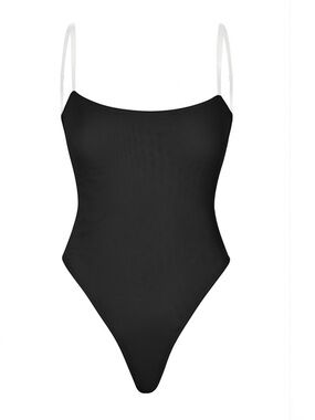 Oh Polly Intimates Black Sculpting Mesh Thong Bodysuit Size M Invisible Strap